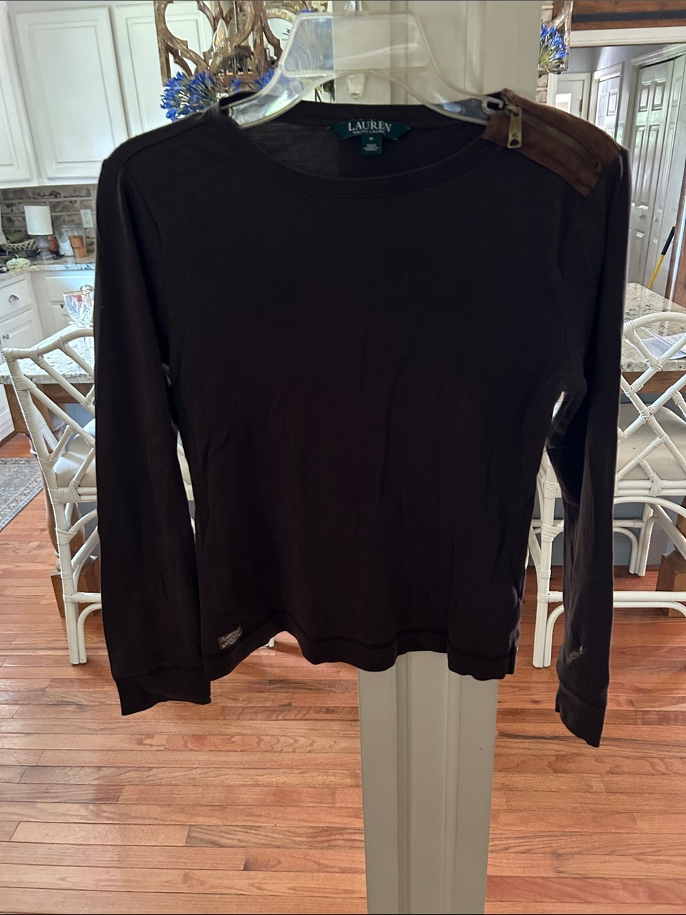 Lauren Ralph Lauren Dark Brown Long-Sleeve Shoulder Zip Top